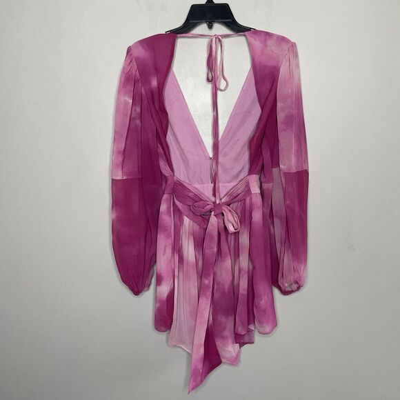 TOCCIN Romper Women 6 Pink Tie Dye Plunge Neckline Open Back Sheer Lined - Picture 9 of 12